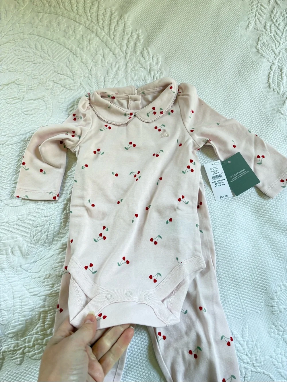NWT Baby Gap cherries print pink bodysuit & pants set 6-12 mos